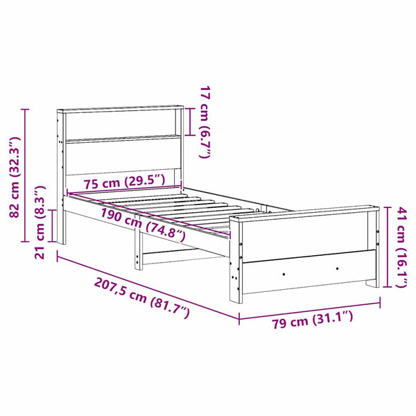 Sängyn runko Vaha ruskea 2FT6 Small Single Tekninen puu