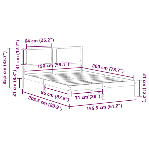 5FT King Size vaaleanharmaa sängyn runko massiivisesta mänty