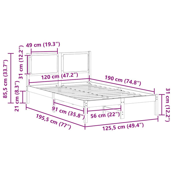 4FT Small Double sängyn runko massiivisesta männystä tumma harmaa