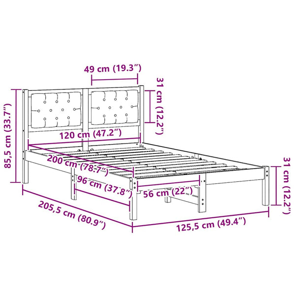 120 x 200 cm vaaleanharmaa sängyn runko massiivista mäntyä
