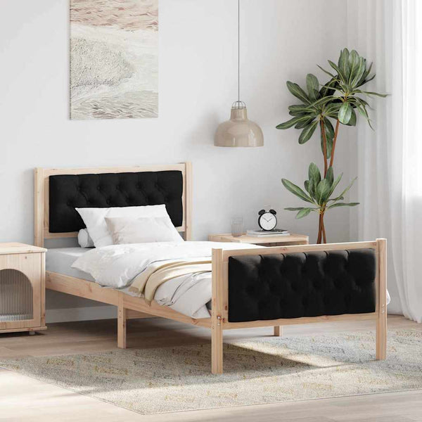 Musta sängyn runko päätyllä 90 x 200 cm Massiivinen mänty
