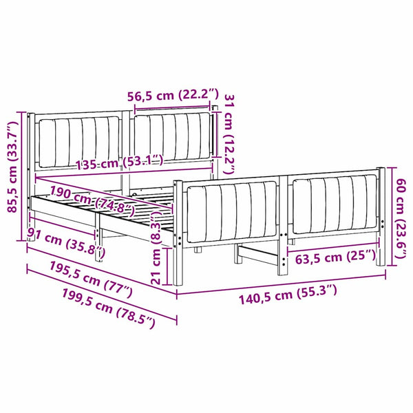 4FT6 Double täysi mänty Sängyn Runko ruskea vaaleanharmaa