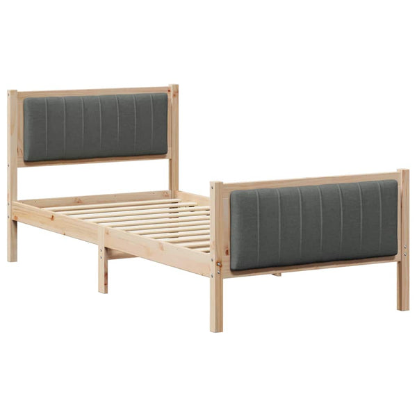 Mitat 90 x 200 cm, ruskea ja tummanharmaa sängyn runko, materiaalina täysmänty