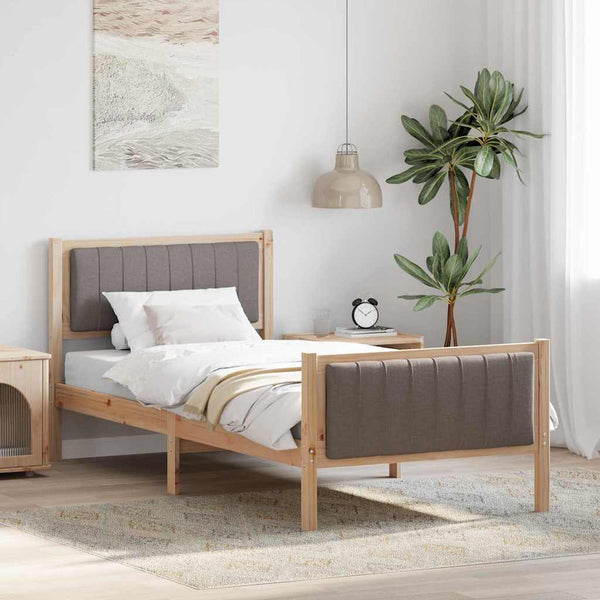 Sängyn runko, ruskeat ja taupe värit, pääty 90 x 200 cm, valmistettu täysmänty