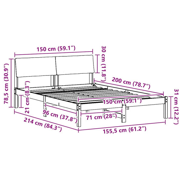 5FT King Size Sängyn Runko ruskealla ja taupe päädyllä Täysi mänty