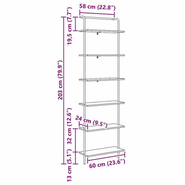 Kirjahylly 6 tasoa 60 x 24 x 203 cm Tekninen puu Musta tammi.