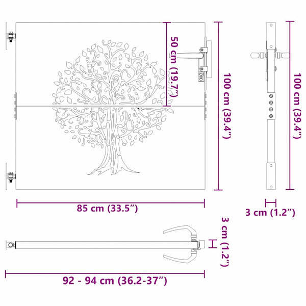 Puutarhaportti 85 x 100 cm Jauhemaalattu teräs Musta Lukittava