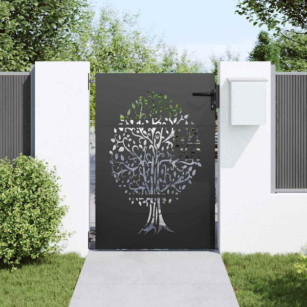 Puutarhaportti 85 x 150 cm Jauhemaalattu teräs Musta Lukittava