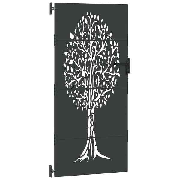 Puutarhaportti 85 x 200 cm Jauhemaalattu teräs Musta Lukittava