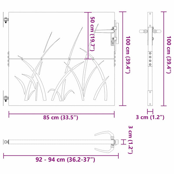 Puutarhaportti lukkoon Musta 85 x 100 cm Jauhemaalattu teräs