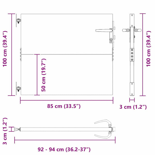 Puutarhaportti 85 x 100 cm Jauhemaalattu teräs Musta Lukittava