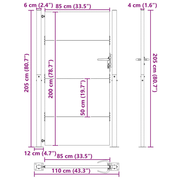 Puutarhaportti lukkoon Musta 105 x 205 cm Jauhemaalattu Teräs