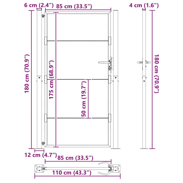 Puutarhaportti 110 x 180 cm Jauhemaalattu Teräs Musta Lukittava