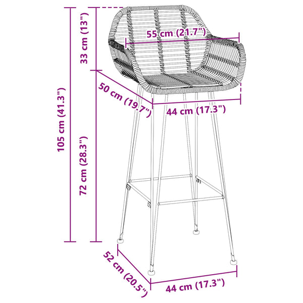Baarituoli 2 kpl Musta 55 x 52 x 105 cm Roikka ja rauta