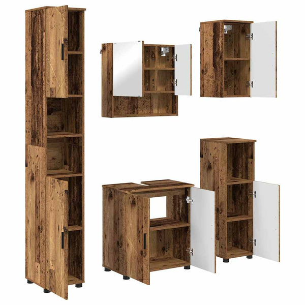 Kylpyhuonekalustesetti 5 kpl Vanha puu 61 x 35 x 64 cm