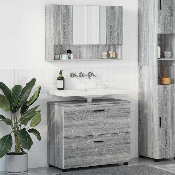 Kylpyhuonekalustesetti 2 kpl Harmaa Sonoma 76,5 x 35 x 64 cm