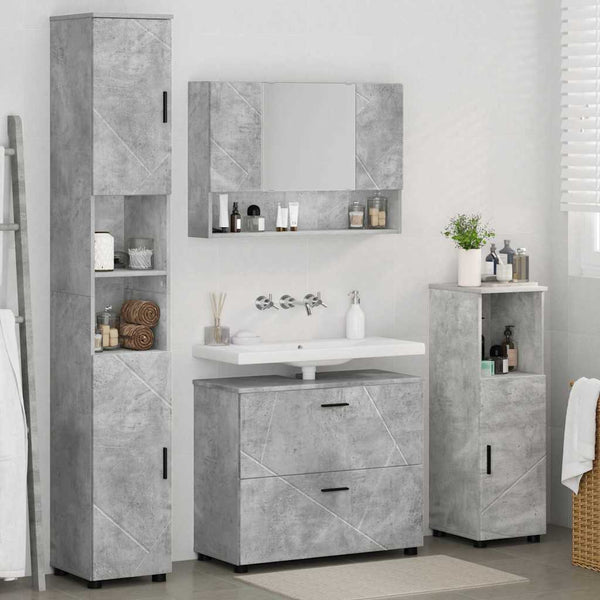 Kylpyhuonekalustesetti 4 kpl Betoni Harmaa 35 x 30 x 192 cm
