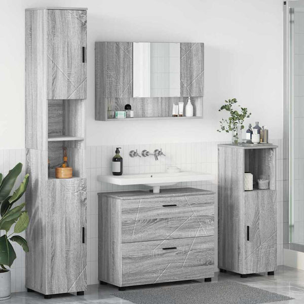 Kylpyhuonekalustesetti 4 kpl Harmaa Sonoma 35 x 30 x 192 cm