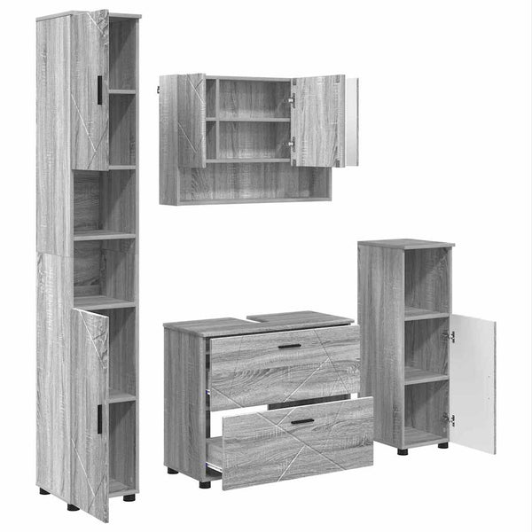 Kylpyhuonekalustesetti 4 kpl Harmaa Sonoma 35 x 30 x 192 cm