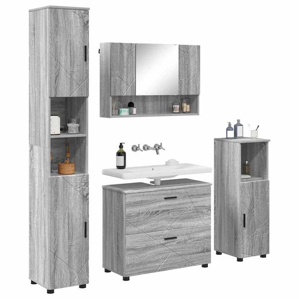 Kylpyhuonekalustesetti 4 kpl Harmaa Sonoma 35 x 30 x 192 cm