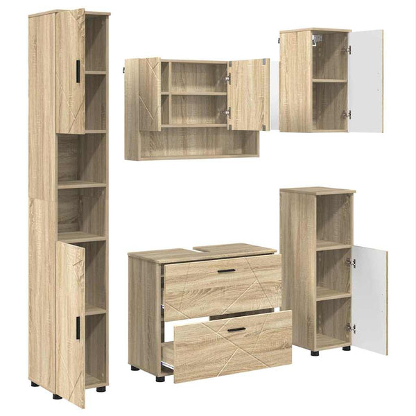 Kylpyhuonekalustesetti 5 kpl Sonoman tammi 35 x 30 x 192 cm