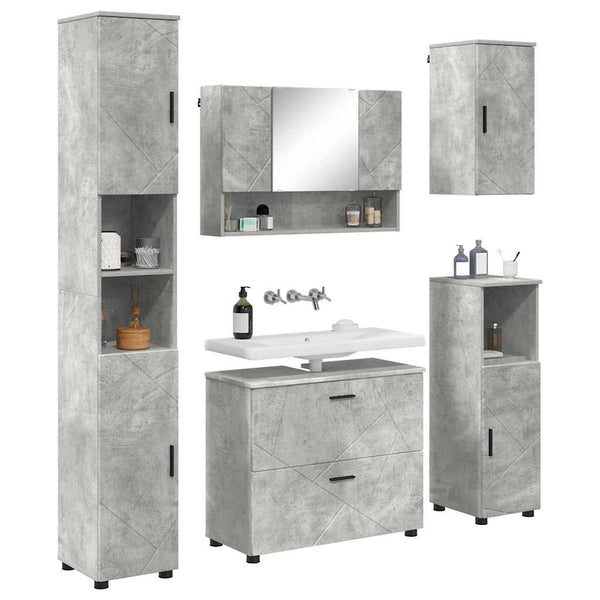 Kylpyhuonekalustesetti 5 kpl Betoni Harmaa 35 x 30 x 192 cm