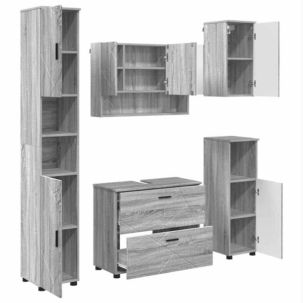 Kylpyhuonekalustesetti 5 kpl Harmaa Sonoma 35 x 30 x 192 cm