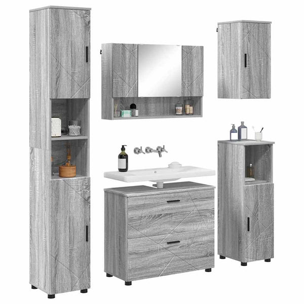 Kylpyhuonekalustesetti 5 kpl Harmaa Sonoma 35 x 30 x 192 cm