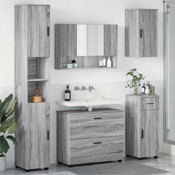 Kylpyhuonekalustesetti 5 kpl Harmaa Sonoma 35 x 30 x 192 cm