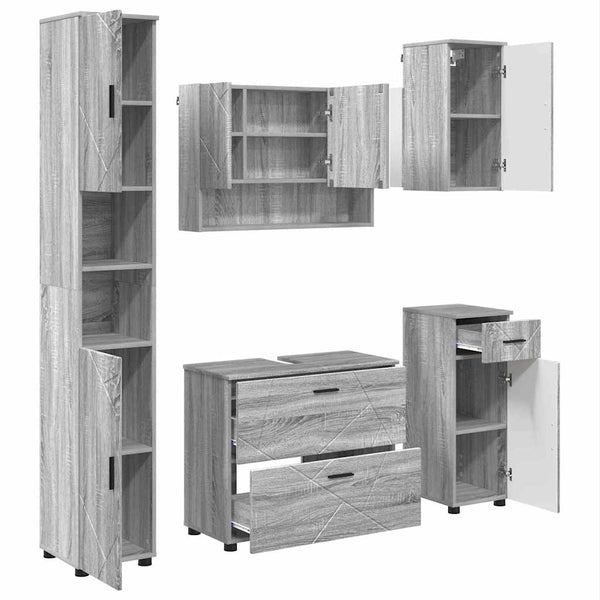 Kylpyhuonekalustesetti 5 kpl Harmaa Sonoma 35 x 30 x 192 cm
