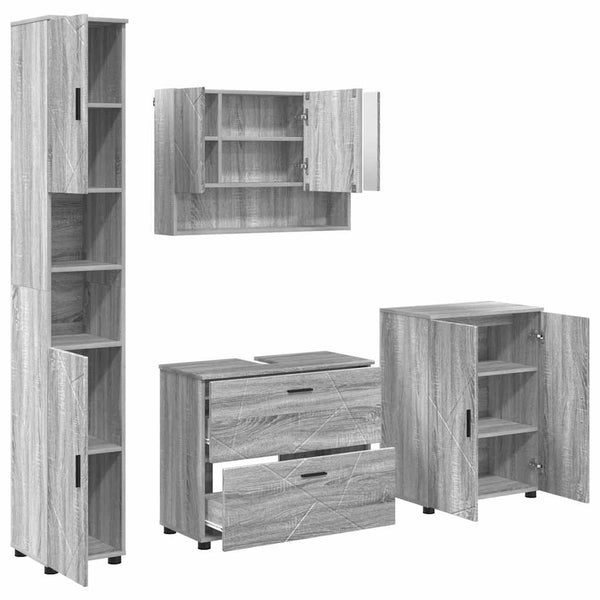 Kylpyhuonekalustesetti 4 kpl Harmaa Sonoma 35 x 30 x 192 cm