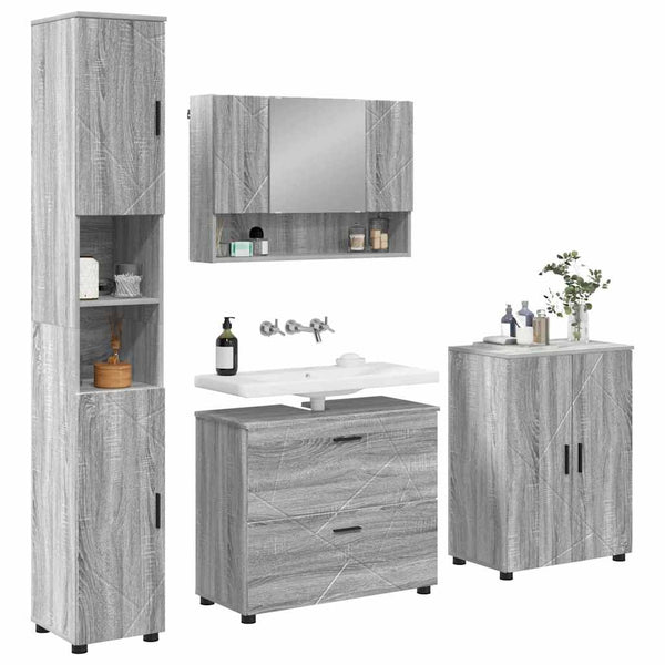 Kylpyhuonekalustesetti 4 kpl Harmaa Sonoma 35 x 30 x 192 cm