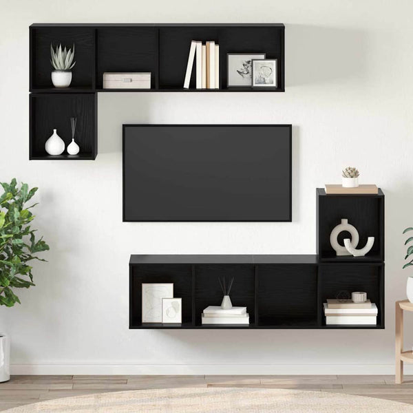 TV-tasosetti 4 pcs Musta tammi Seinäkiinnitettävä. Tekninen puu