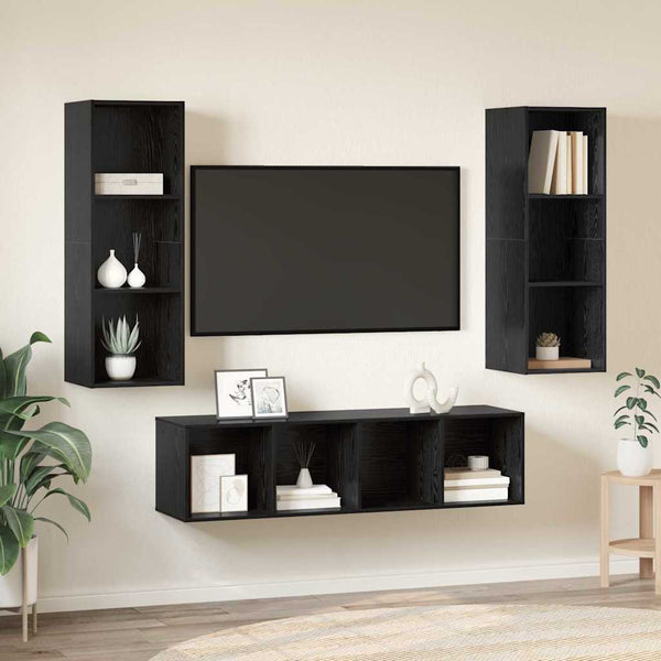 Seinäkiinnitettävä TV-tasosetti 3 pcs Musta tammi. Tekninen puu