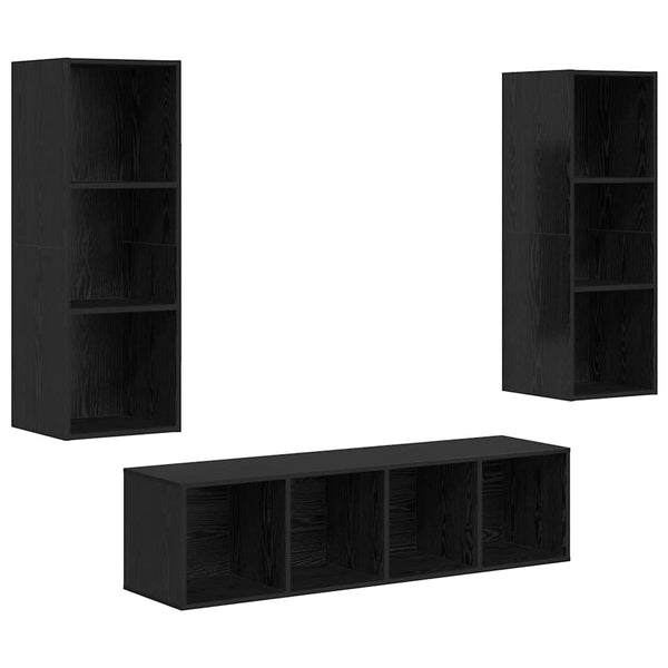 Seinäkiinnitettävä TV-tasosetti 3 pcs Musta tammi. Tekninen puu