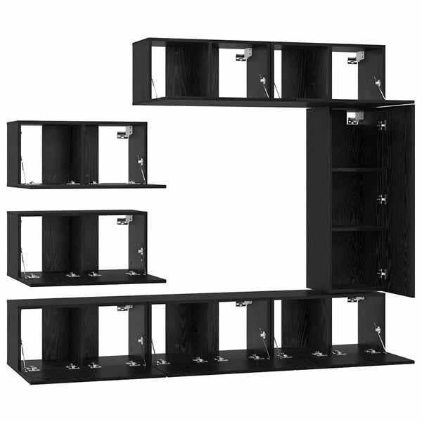 TV-tasosetti Seinäkiinnitettävä 8 pcs Musta tammi Tekninen puu