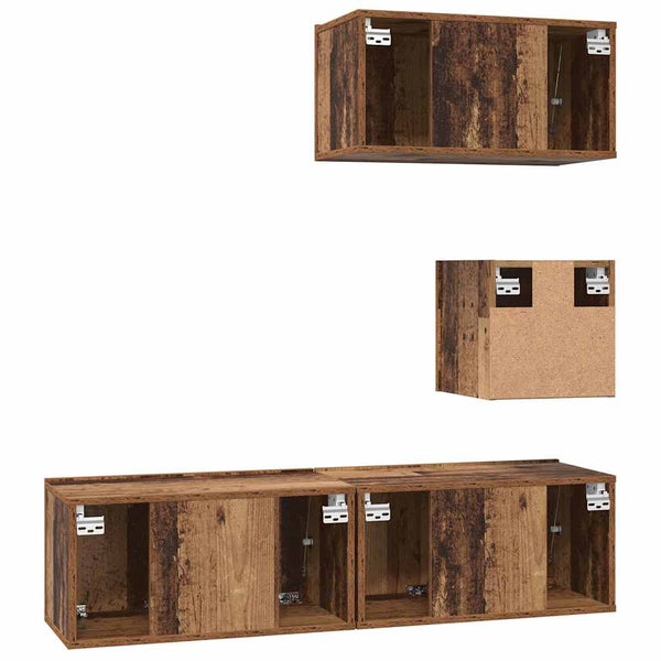 Seinäkiinnitettävä TV-tasosetti 4 pcs Vanha puu Tekninen puu