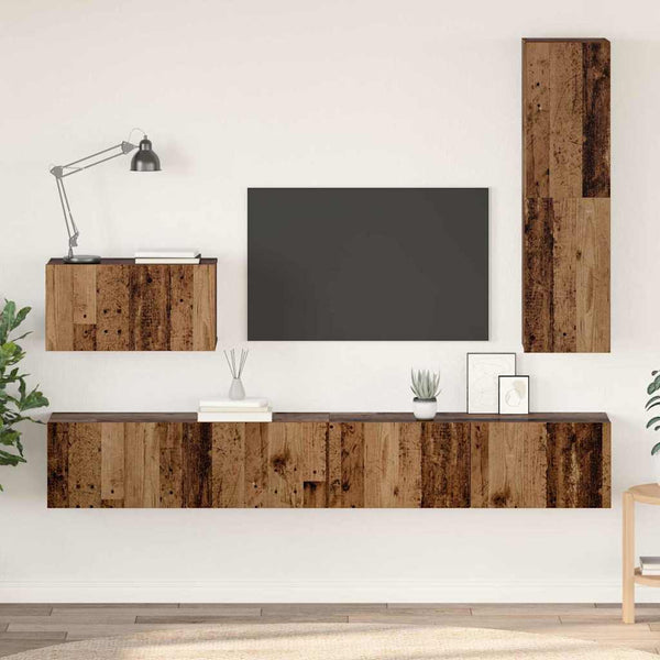 TV-kaapistosetti 4 pcs Vanha puu 200 x 30 x 30 cm Tekninen puu