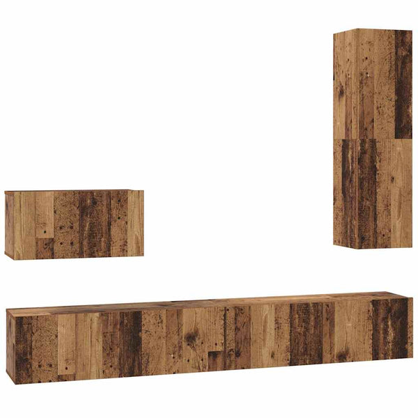 TV-kaapistosetti 4 pcs Vanha puu 200 x 30 x 30 cm Tekninen puu