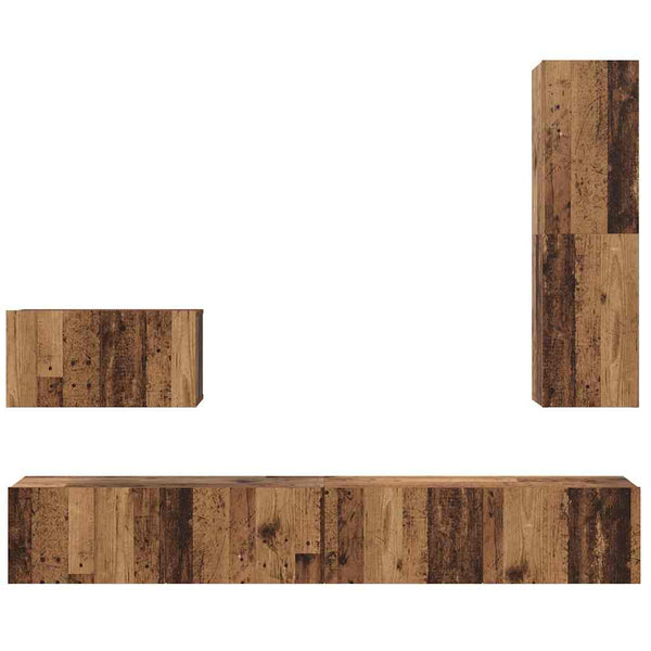 TV-kaapistosetti 4 pcs Vanha puu 200 x 30 x 30 cm Tekninen puu