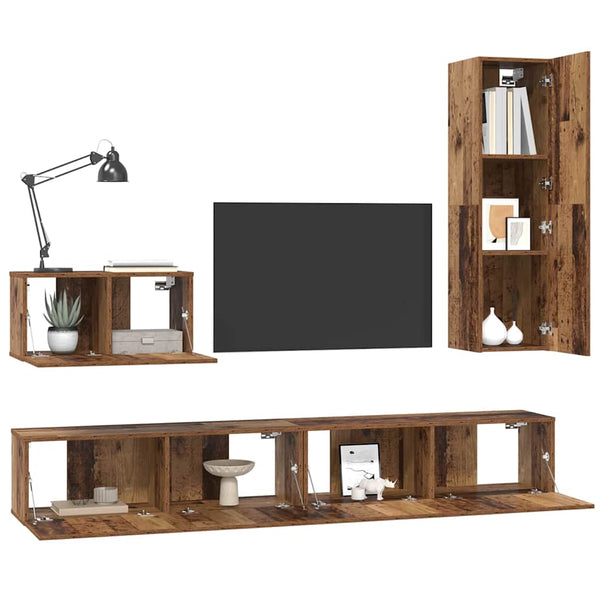 TV-kaapistosetti 4 pcs Vanha puu 200 x 30 x 30 cm Tekninen puu