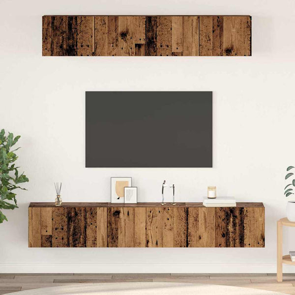 Vanhan puun TV-tasosetti 5 osaa 100 x 30 x 30 cm Tekninen puu