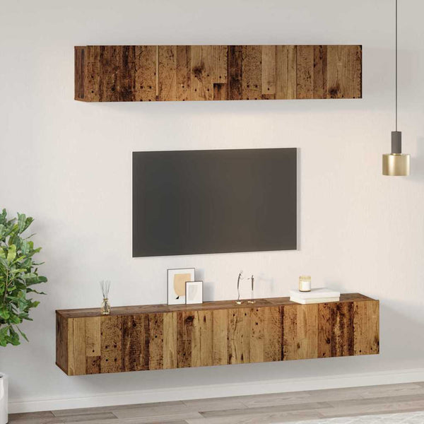 Vanhan puun TV-tasosetti 5 osaa 100 x 30 x 30 cm Tekninen puu