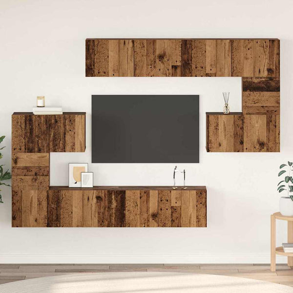 TV-tasosetti 8 pcs Vanha puu 80 x 30 x 30 cm Tekninen puu