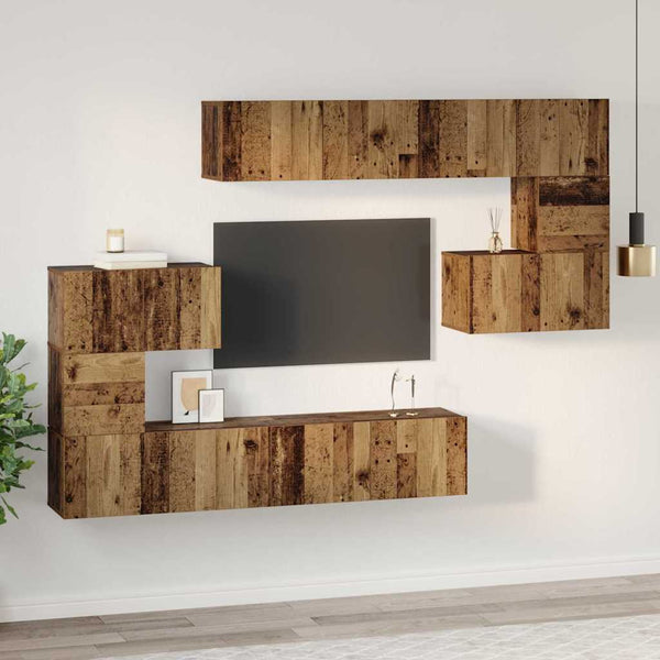 TV-tasosetti 8 pcs Vanha puu 80 x 30 x 30 cm Tekninen puu