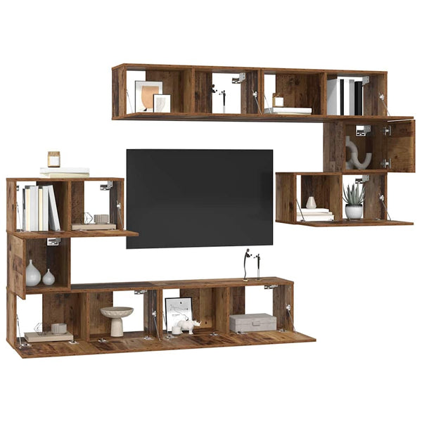 TV-tasosetti 8 pcs Vanha puu 80 x 30 x 30 cm Tekninen puu