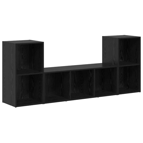 Seinäkiinnitettävä TV-tasosetti 3 pcs Musta Tekninen puu
