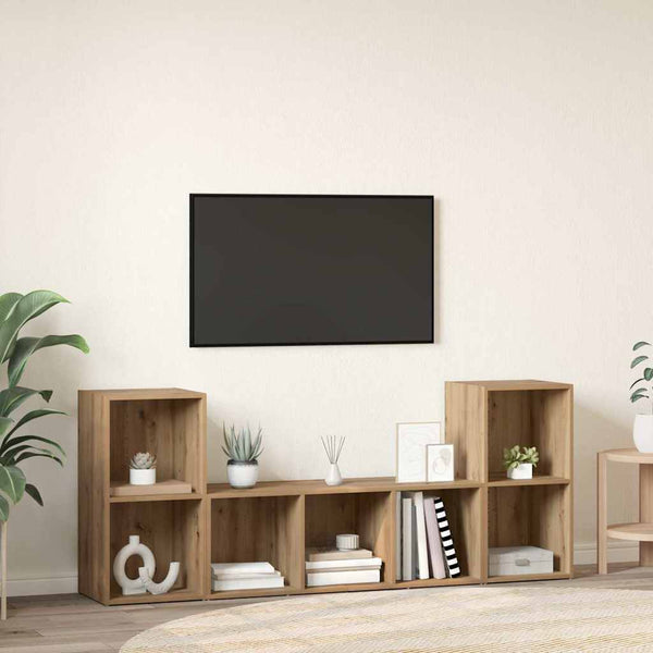 Seinäkiinnitettävä TV-tasosetti 3 pcs Ruskea Tekninen puu