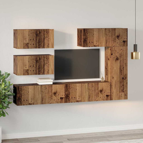 TV-tasosetti 6 pcs Vanha puu 30,5 x 30 x 90 cm Tekninen puu