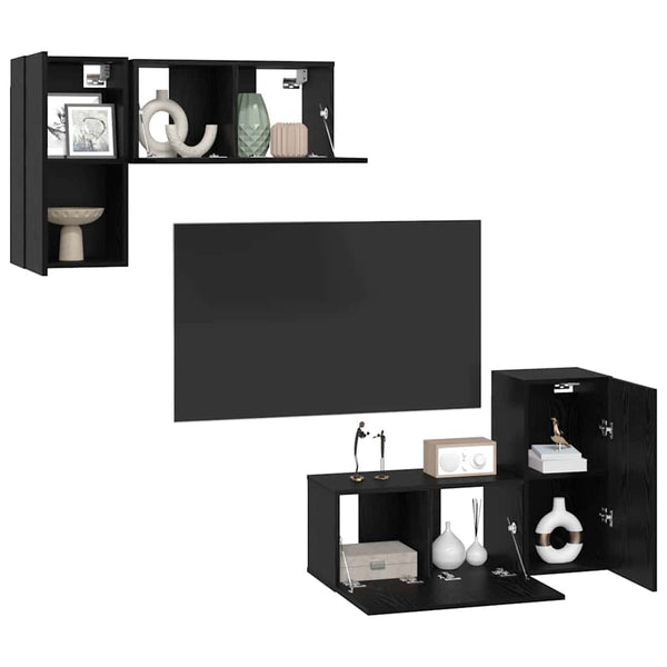 Musta tammi Seinäkiinnitettävä TV-tasosetti 4 pcs. Tekninen puu